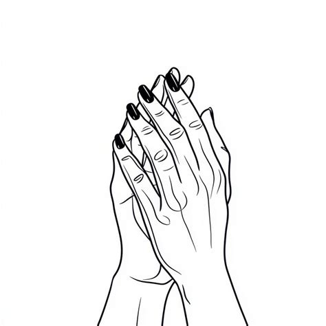 Elegant line art of two clasped hands with bold dark nails isolated on ...