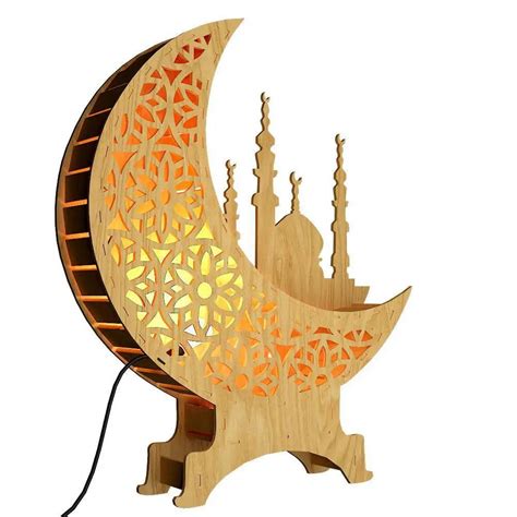 Wooden Table Light with Moon Shape and Mosque Design – Decor Mantra
