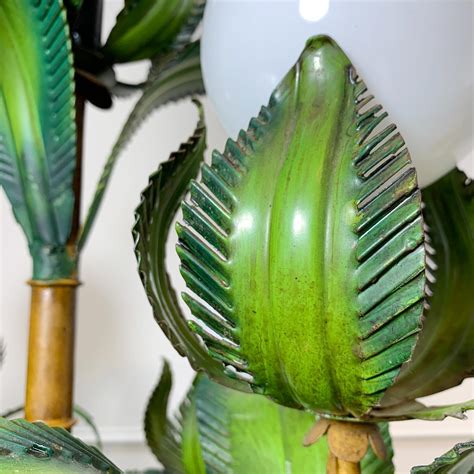 1950's Italian Green Faux Bamboo Palm Tree Floor Lamp For Sale at 1stDibs