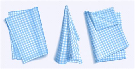 Set of blue checkered towels on white background | Free Vector