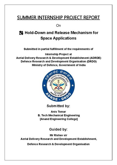 B. Tech Internship Report: Hold Down Release Mechanism for Space ...