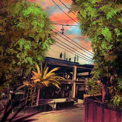 Download wallpaper 2780x2780 silhouette, palm trees, city, canvas, art ...
