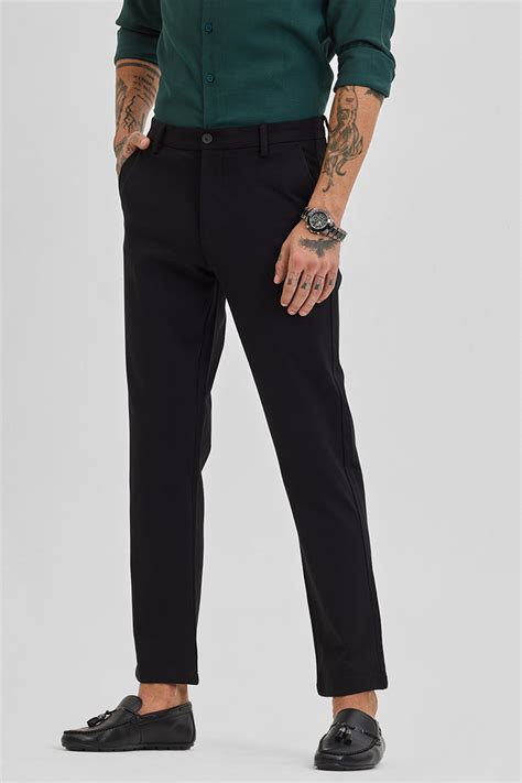 Buy Men's Black Stretch Slim Fit Trousers Online | Snitch – SNITCH