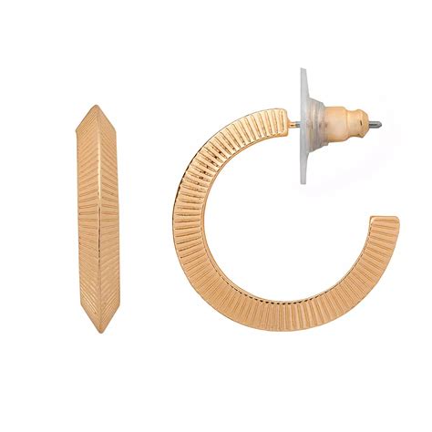 Emberly Gold Tone Textured Geometric C-Hoop Earrings