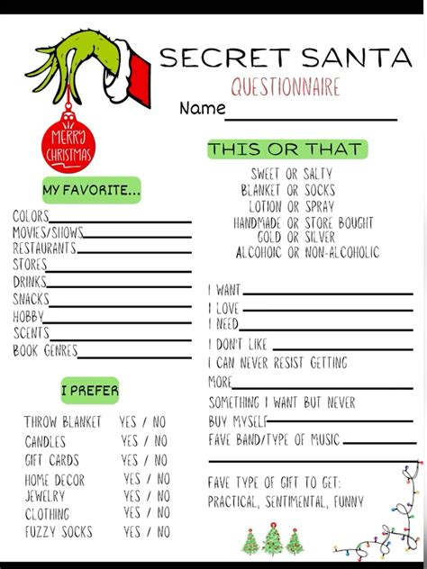 Secret santa questionnaire – Artofit