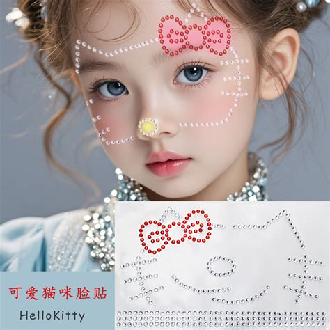 New year kitty makeup cat face stickers｜hello kitty makeup diamond stickers｜kids cute kitten ...