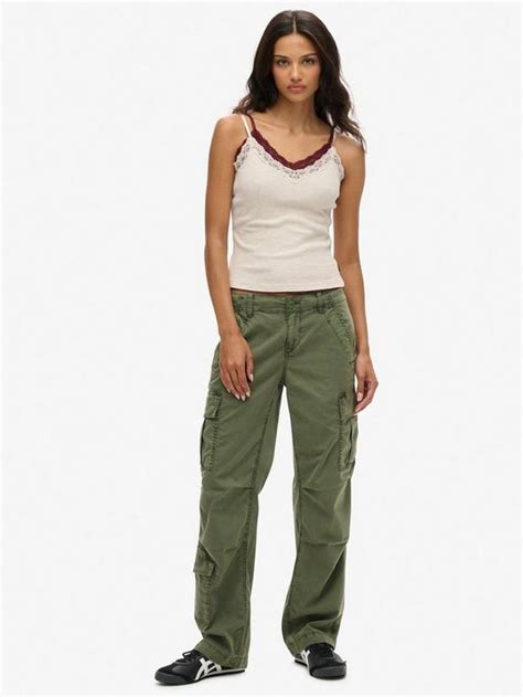 Superdry Low Rise Wide Leg Cargo Trousers, Thyme Green