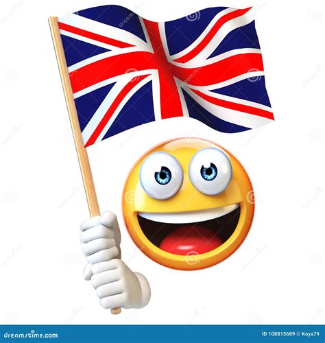 Emoji Holding Union Jack Flag, Emoticon Waving National Flag of Great ...