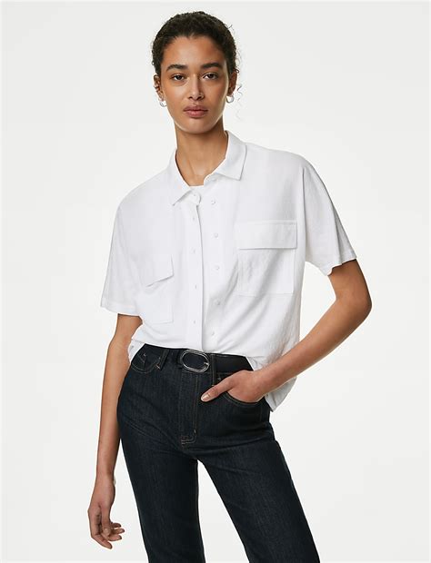 Buy Collared Button Through Shirt at Marks & Spencer