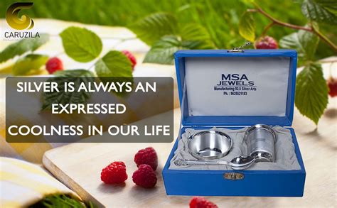 Msa Jewels Silver Solid Bowl, Glass And Spoon Set - 3 Pieces, Silver ...