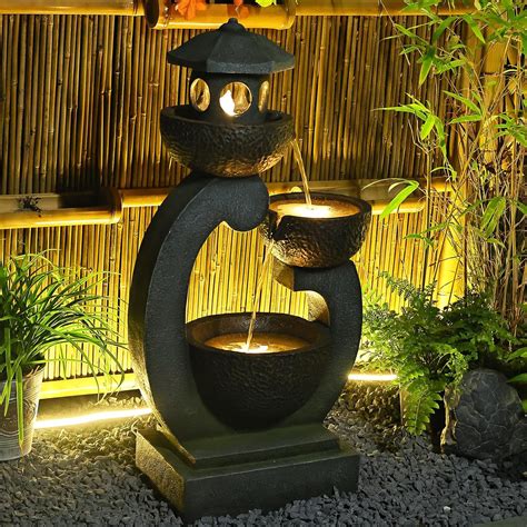 Tankana Water Fountain Outdoor Zen Feature - Garden Tranquil Pagoda ...