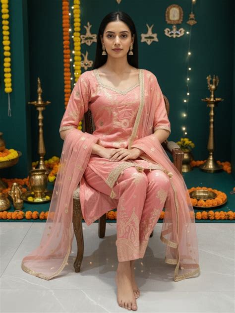 Banarasi Meenakari Straight Suit with Pearl, Mirror Embellishments & T ...