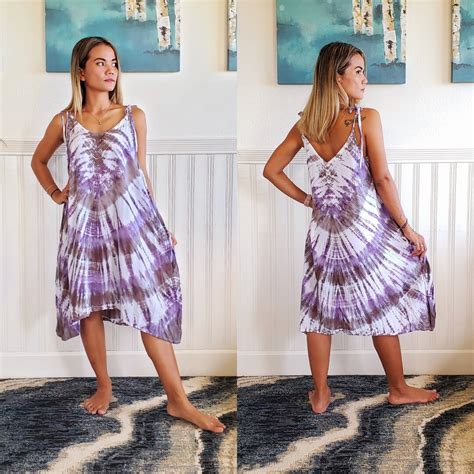 Boho Tie Dye Midi Length Dress With Pockets and Adjustable Shoulder ...