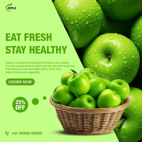 Fresh Fruit (Apple) Social Media Post In Photoshop | Social media ...