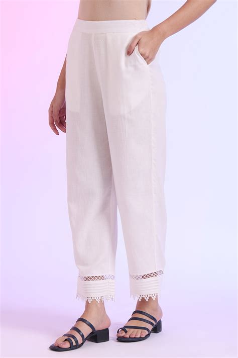 Buy White Solid Straight Cotton Flax Palazzos Online for Woman | Shop ...