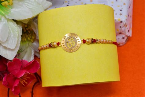 Round OM Design Gold Bracelet Combo of 2 Rakhi - Rakhi for Brother/Kids ...
