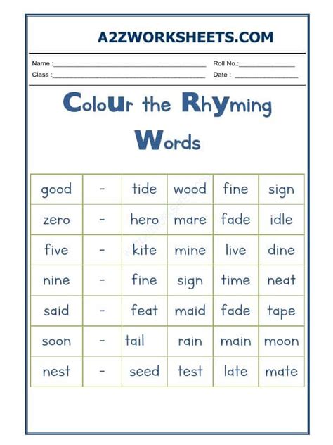 A2Zworksheets:Worksheet of Rhyming Word - 10-Reading-English