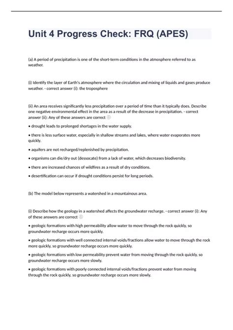 Unit 4 Progress Check FRQ (APES) Question and answers rated A+ 2023/ ...