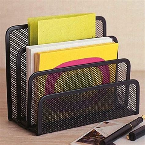 Kazenzo 3 Compartments Metal Office Storage Black Mesh Letter Paper ...