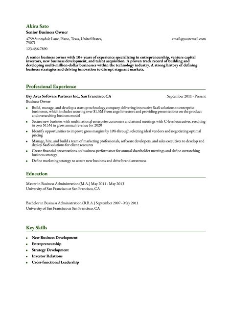 Business Owner Resume 的图像结果