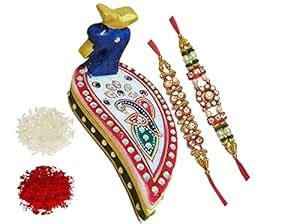 Purpledip Rakhi Hamper, Marble Chopra, Set Of 2 Rakshabandhan Bracelets ...