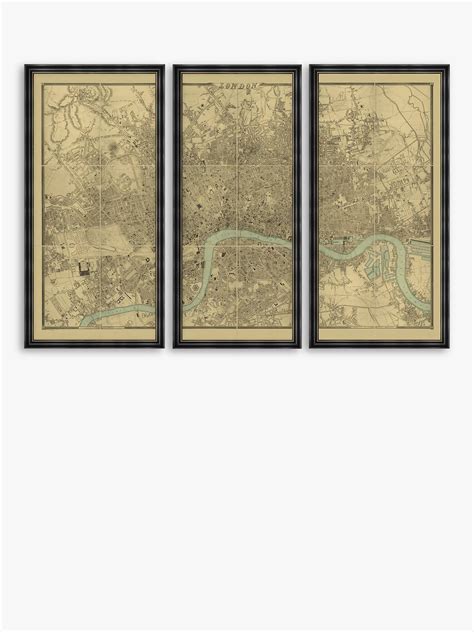 Old Folding Maps - London Triptych Vintage Map Framed Print, 63 x 127cm