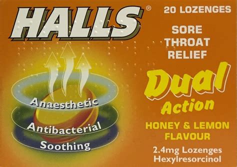 Buy Halls Dual Action Honey & Lemon Flavour Sore Throat 20 Lozenges ...