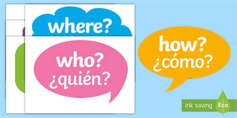 Question Words on Speech Bubbles Display Cut-Outs English/Spanish