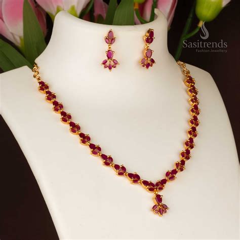 American Diamond Ruby Jewellery Set - Guaranteed Micro Gold Plated ...
