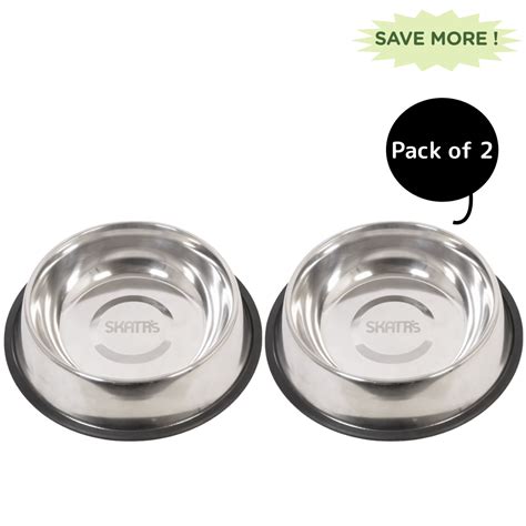 Skatrs Anti Skid Stainless Steel Bowl for Dogs and Cats (Pack of 2 ...