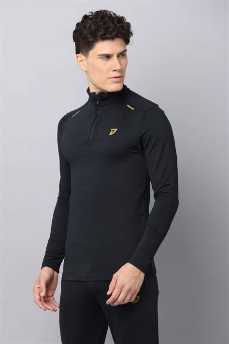 UNISEX BLACK ZIPPER LONG SLEEVE TOP | GOLD LOGO – ka53mensclub