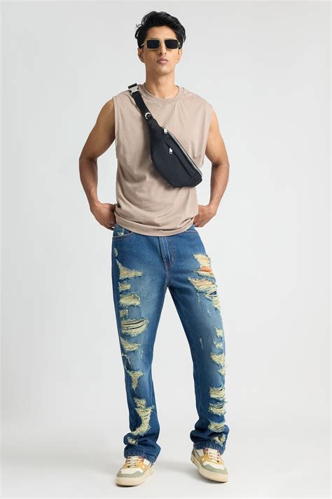 Knee Slit Men's Wide Jeans