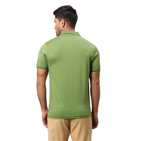 Men Green Slim Fit Solid Cotton Round Neck Collar Polo T-Shirt – MyRaymond