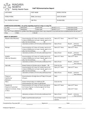 Fillable Online Staff Tuberculosis and Immunization Screening Fax Email ...