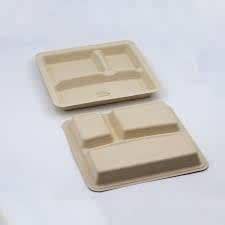 Buy APH Sugarcane Base 3-Compartment Disposable Plate |Square Plates ...