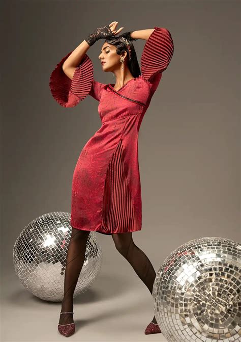 Lush Vino - Pleated embellished Satin Party Dress – IshqME