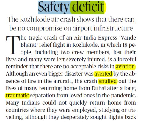 The Hindu Editorial Vocabulary- Safety Deficit | 10 August