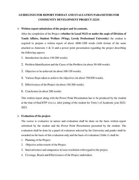 107521 2 Report Format AND Evaluation Parameters FOR Community ...