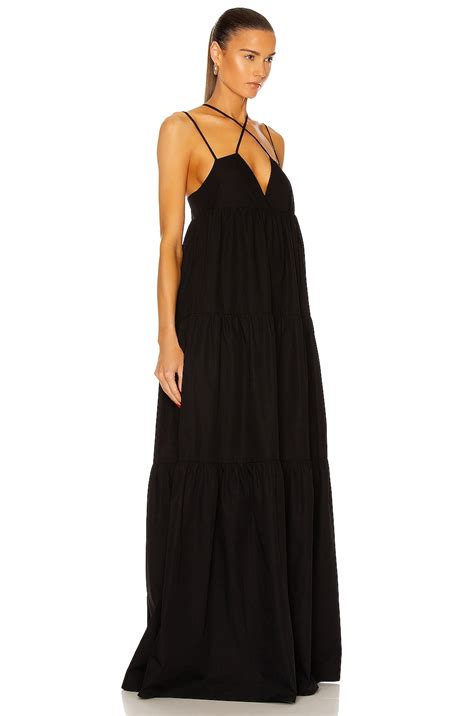 MATTHEW BRUCH Cross Strap Maxi Dress in Black Poplin | FWRD