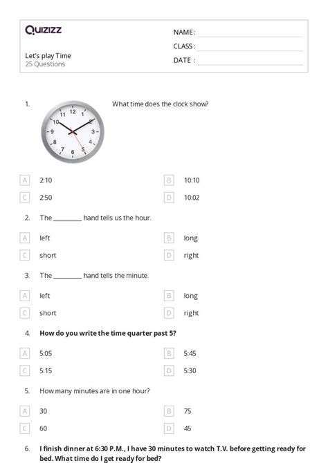 50+ Time to the Quarter Hour worksheets for 4th Class on Quizizz | Free ...