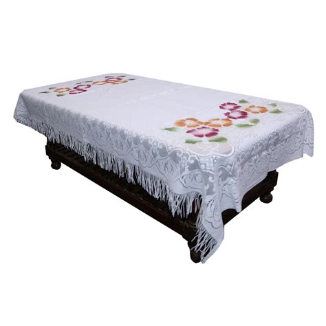 Buy Kuber Industries Floral Cotton 4 Seater Centre Table Cover - White ...