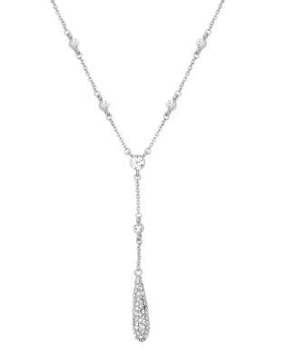 Silvertone Teardrop Y Pendant Necklace