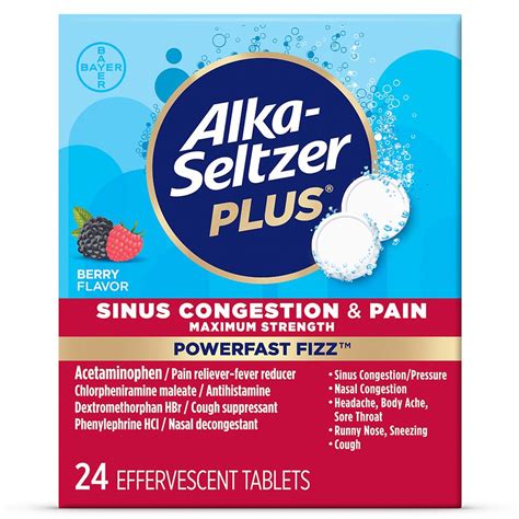 Alka-Seltzer Plus Sinus Congestion & Pain Effervescent Berry | Walgreens