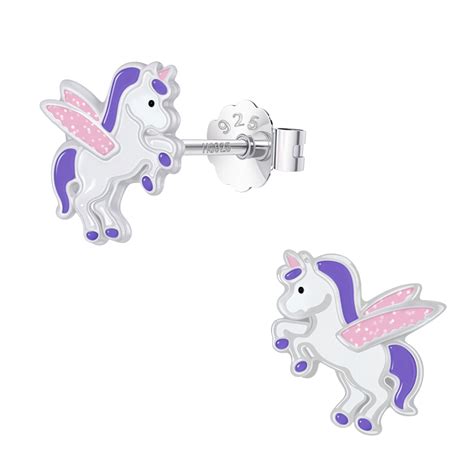 Glittery Mystical Unicorn Cute Enamel Stud Earrings in 925 Sterling Si ...