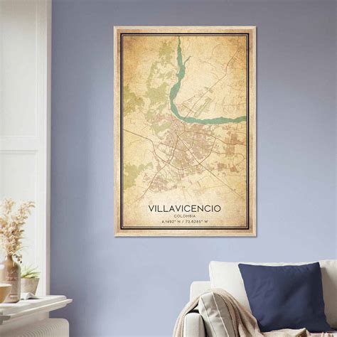 Vintage Villavicencio Colombia Map Poster, Villavicencio City Road Wall Art Print - Custom Maps ...