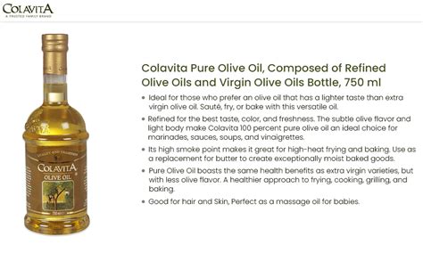 Colavita Pure Olive Oil, Composed of Refined Olive Oils and Virgin ...