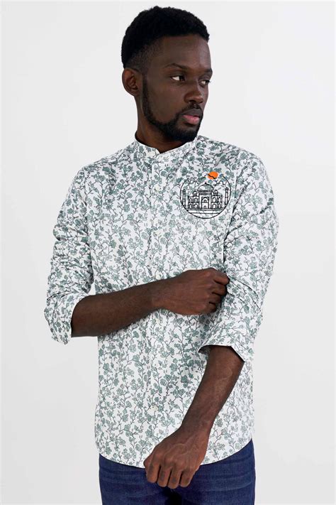 Gainsboro Gray and Tiara Green Casual Prints Premium Cotton Embroidered ...