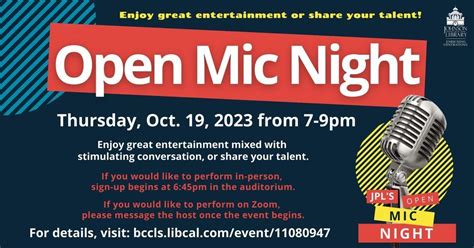 Open Mic Night, Johnson Public Library - Hackensack, NJ, 19 October ...