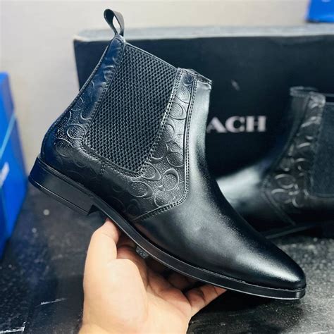 Coach Signature Pattern Leather Chelsea Boots First Copy