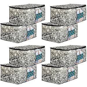 Amazon Brand - Solimo Metalic 8 Pieces Non Woven Underbed Storage Bag ...